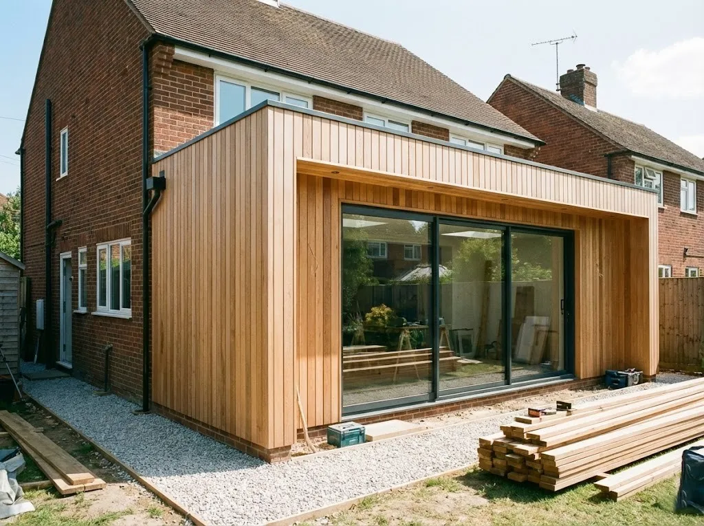 Extension de maison moderne avec bardage bois